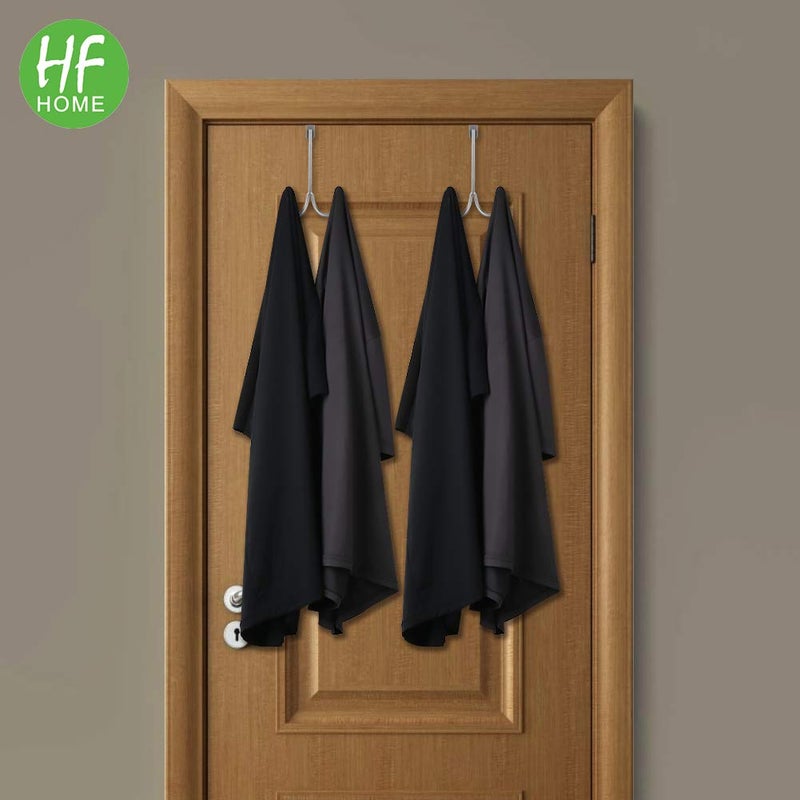 HFHOME مجموعة من 4 خطافات تعليق مزدوجة فوق الباب من HFHOME، منظم خطافات معدنية مزدوجة لتعليق المعاطف والقبعات والأرواب والمناشف - فضي - Image 4
